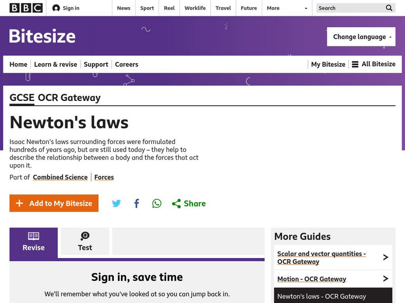 Bbc: Gcse Bitesize: Newton's Laws Unit Plan Bbc: Gcse Bitesize: Newton's Laws Unit Plan