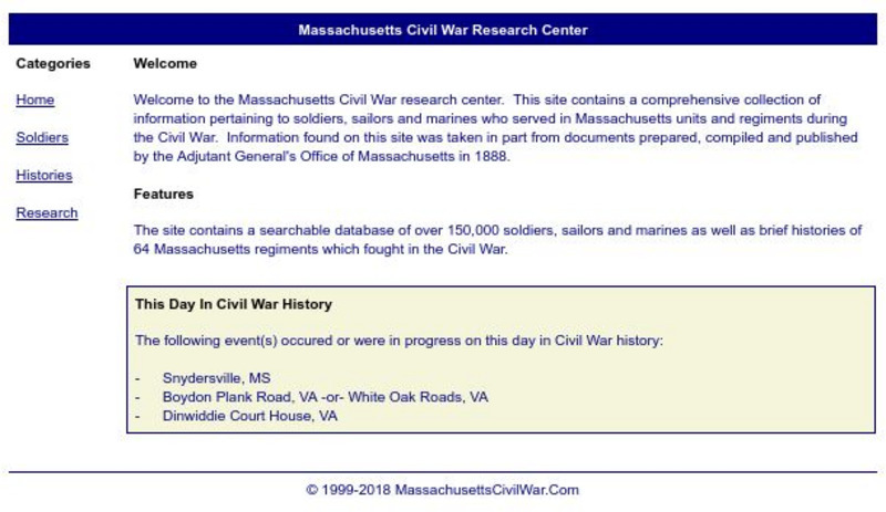 Massachusetts Civil War: Massachusetts Civil War Research Center Website