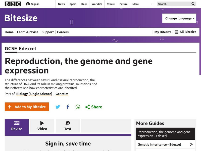 Bbc: Gcse Bitesize: Reproduction, the Genome and Gene Expression Unit Plan Bbc: Gcse Bitesize: Reproduction, the Genome and Gene Expression Unit Plan