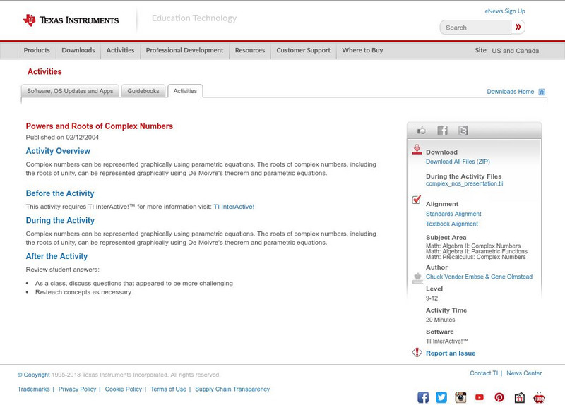 Texas Instruments: Powers and Roots of Complex Numbers Activity Texas Instruments: Powers and Roots of Complex Numbers Activity