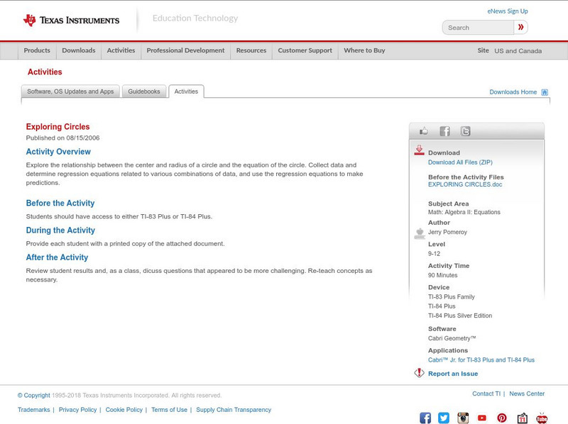 Texas Instruments: Exploring Circles Activity Texas Instruments: Exploring Circles Activity