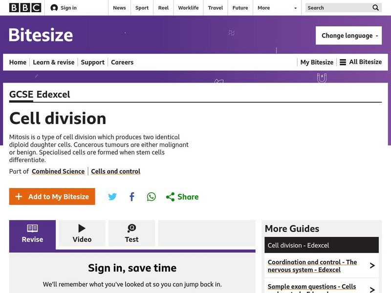 Bbc: Gcse Bitesize: Cell Division Unit Plan Bbc: Gcse Bitesize: Cell Division Unit Plan