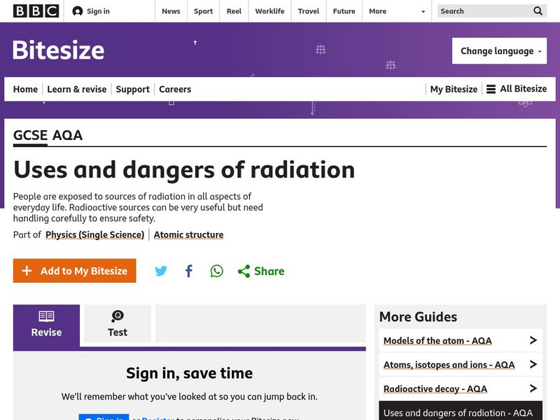 Bbc: Gcse Bitesize: Uses and Dangers of Radiation Unit Plan