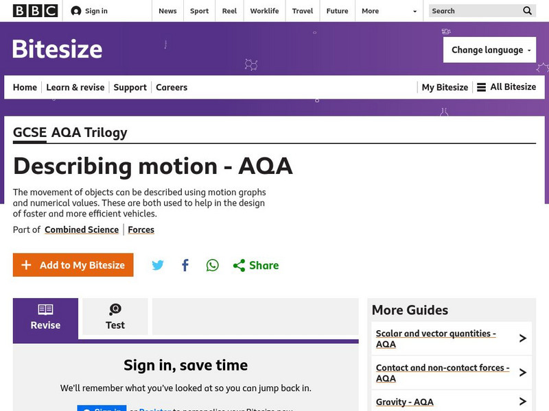 Bbc: Gcse Bitesize: Describing Motion Aqa Unit Plan Bbc: Gcse Bitesize: Describing Motion Aqa Unit Plan