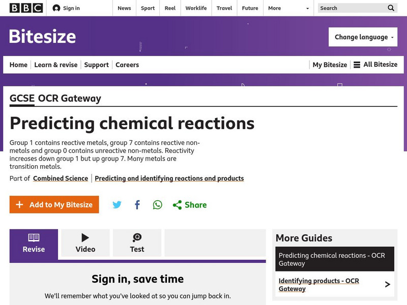 Bbc: Gcse Bitesize: Predicting Chemical Reactions Unit Plan
