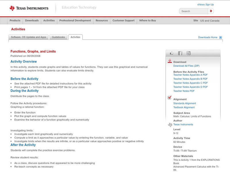 Texas Instruments: Functions, Graphs, and Limits Activity Texas Instruments: Functions, Graphs, and Limits Activity