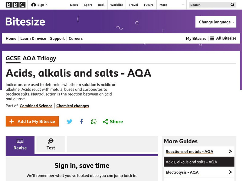 Bbc: Gcse Bitesize: Acids, Alkalis and Salts Aqa Unit Plan Bbc: Gcse Bitesize: Acids, Alkalis and Salts Aqa Unit Plan