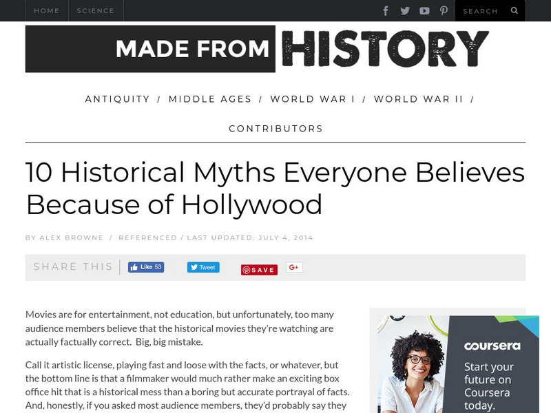 Made From History:10 Historical Myths Everyone Believes Because of Hollywood Article