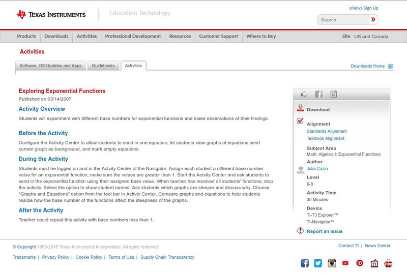 Texas Instruments: Exploring Exponential Functions Activity Texas Instruments: Exploring Exponential Functions Activity