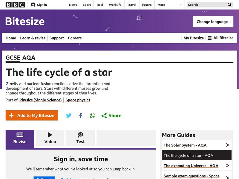 Bbc: Gcse Bitesize: The Life Cycle of a Star Unit Plan Bbc: Gcse Bitesize: The Life Cycle of a Star Unit Plan