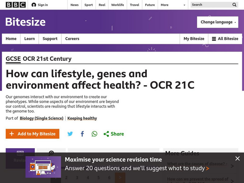 Bbc: Gcse Bitesize: How Can Lifestyle, Genes and Environment Affect Health? Oc Unit Plan Bbc: Gcse Bitesize: How Can Lifestyle, Genes and Environment Affect Health? Oc Unit Plan