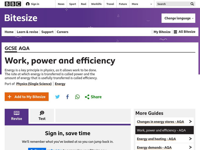 Bbc: Gcse Bitesize: Work, Power and Efficiency Unit Plan Bbc: Gcse Bitesize: Work, Power and Efficiency Unit Plan