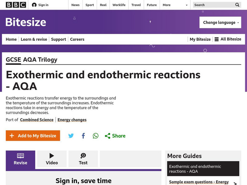 Bbc: Gcse Bitesize: Exothermic and Endothermic Reactions Aqa Unit Plan Bbc: Gcse Bitesize: Exothermic and Endothermic Reactions Aqa Unit Plan