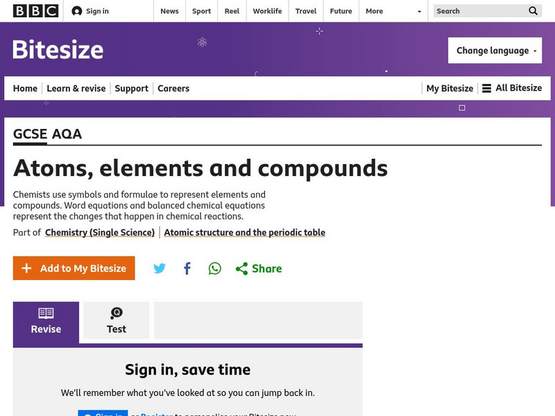 Bbc: Gcse Bitesize: Atoms, Elements and Compounds Unit Plan Bbc: Gcse Bitesize: Atoms, Elements and Compounds Unit Plan