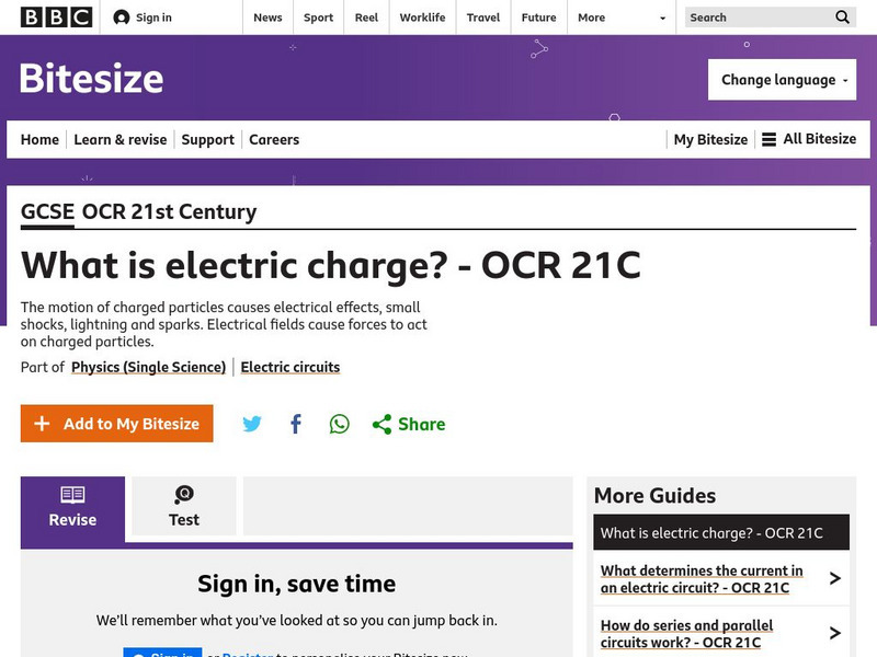 Bbc: Gcse Bitesize: What Is Electric Charge? Ocr 21 C Unit Plan Bbc: Gcse Bitesize: What Is Electric Charge? Ocr 21 C Unit Plan