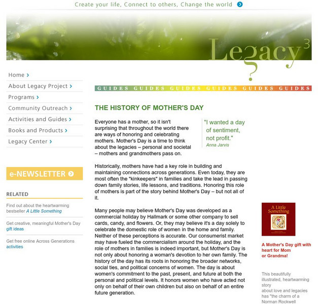 Legacy Project: Guides: History of Mother's Day Website Legacy Project: Guides: History of Mother's Day Website