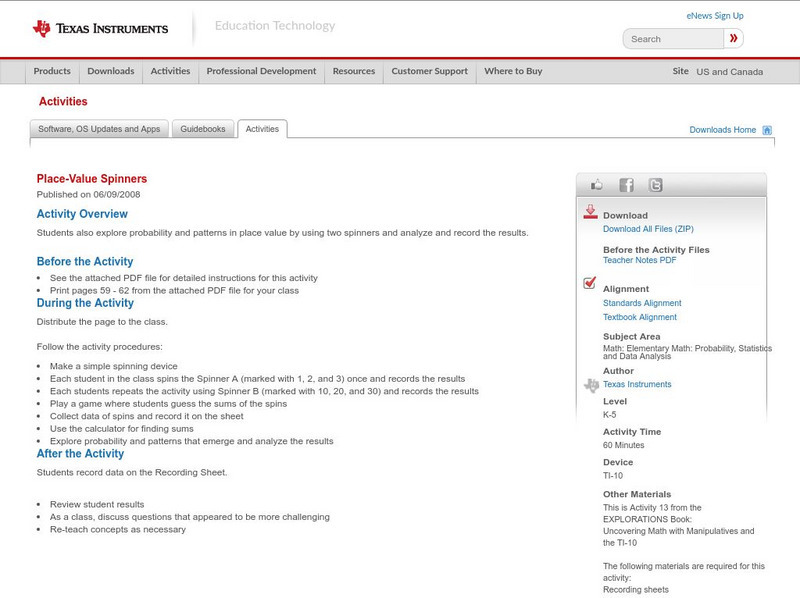 Texas Instruments: Place Value Spinners Activity Texas Instruments: Place Value Spinners Activity