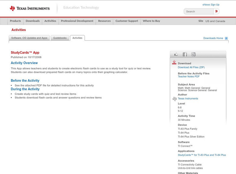 Texas Instruments: Study Cards App Activity Texas Instruments: Study Cards App Activity