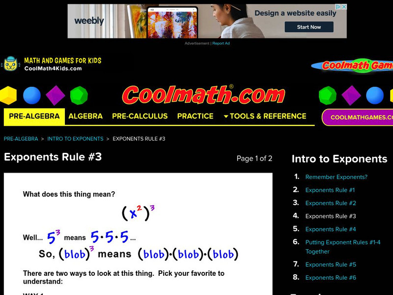 Coolmath: Exponents Rule #3 Activity Coolmath: Exponents Rule #3 Activity