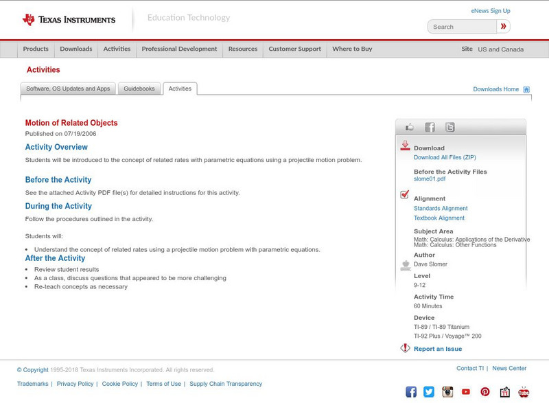 Texas Instruments: Motion of Related Objects Activity Texas Instruments: Motion of Related Objects Activity