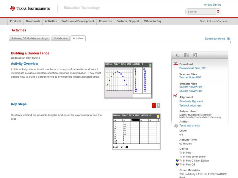 Texas Instruments: Building a Garden Fence Activity Texas Instruments: Building a Garden Fence Activity