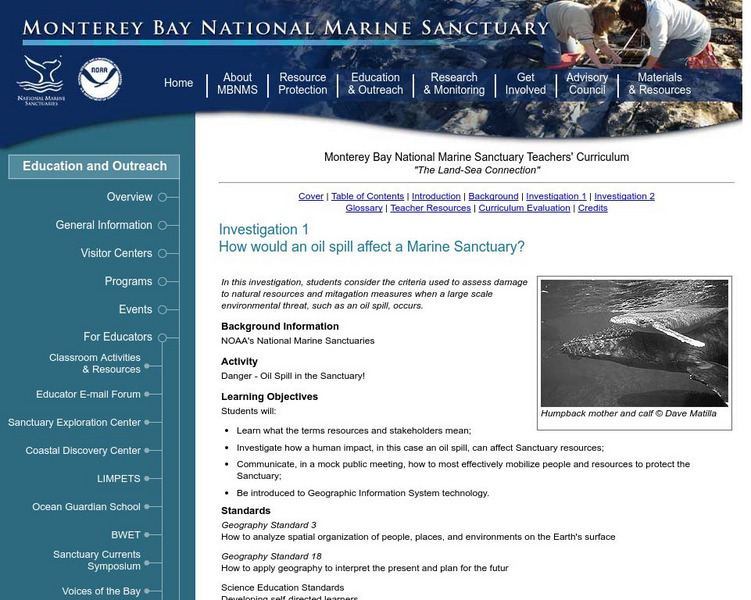 Noaa: Monterey Bay National Marine Sanctuary: Oil Spills Effect on Marine Sanctuary Lesson Plan Noaa: Monterey Bay National Marine Sanctuary: Oil Spills Effect on Marine Sanctuary Lesson Plan
