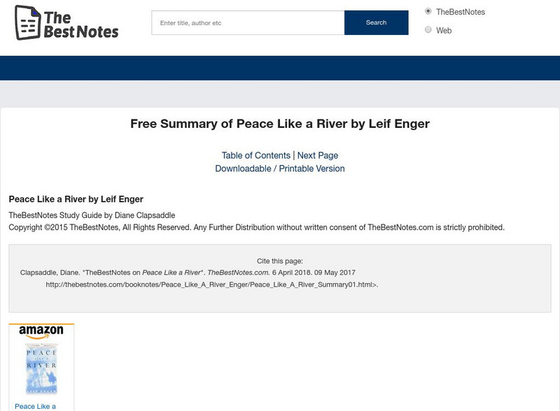 The Best Notes: Peace Like a River by Leif Enger Unit Plan