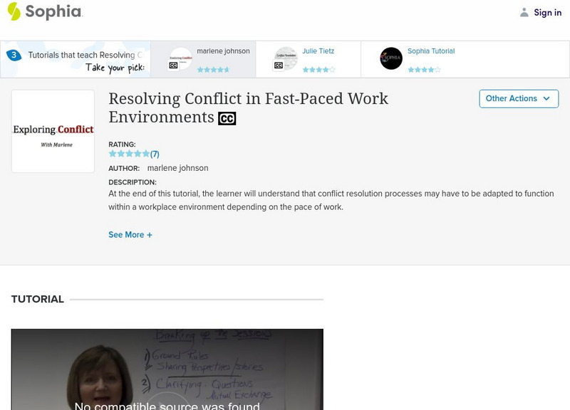 Sophia: On the Fly: Resolving Conflict in Fast Paced Work Environments Instructional Video Sophia: On the Fly: Resolving Conflict in Fast Paced Work Environments Instructional Video
