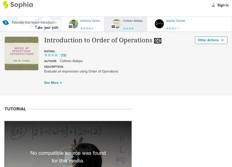 Sophia: Order of Operations: Introduction Instructional Video Sophia: Order of Operations: Introduction Instructional Video