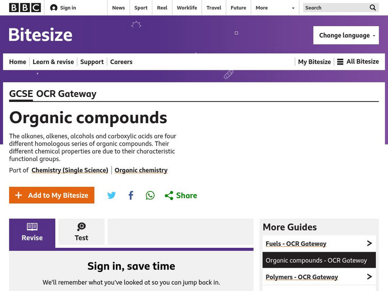 Bbc: Gcse Bitesize: Organic Compounds Unit Plan Bbc: Gcse Bitesize: Organic Compounds Unit Plan