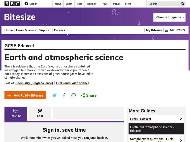 Bbc: Gcse Bitesize: Earth and Atmospheric Science Unit Plan