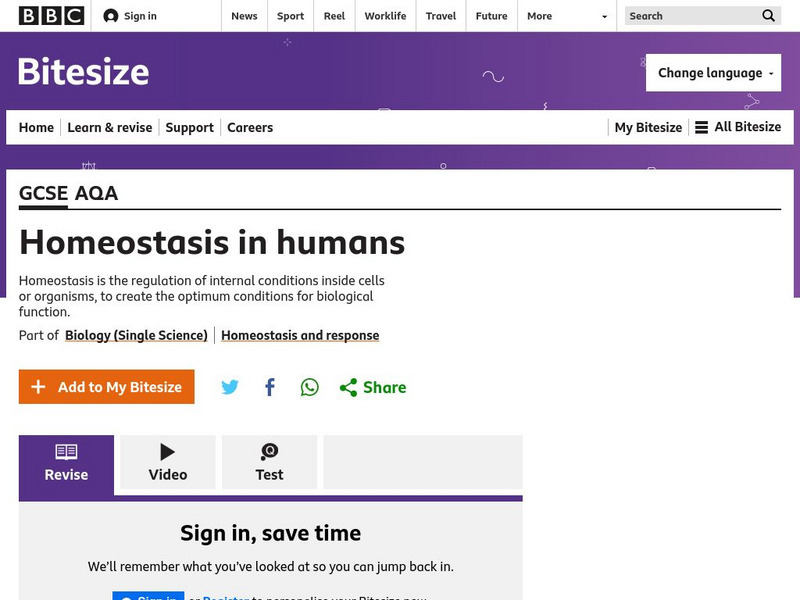 Bbc: Gcse Bitesize: Homeostasis in Humans Unit Plan Bbc: Gcse Bitesize: Homeostasis in Humans Unit Plan