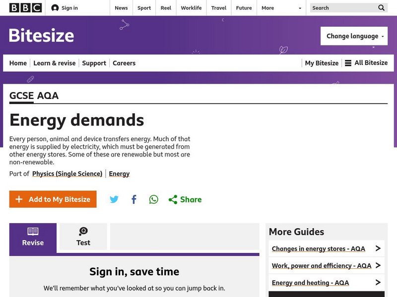 Bbc: Gcse Bitesize: Energy Demands Unit Plan Bbc: Gcse Bitesize: Energy Demands Unit Plan