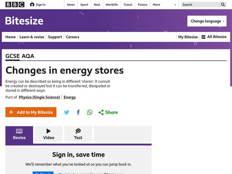 Bbc: Gcse Bitesize: Changes in Energy Stores Unit Plan Bbc: Gcse Bitesize: Changes in Energy Stores Unit Plan