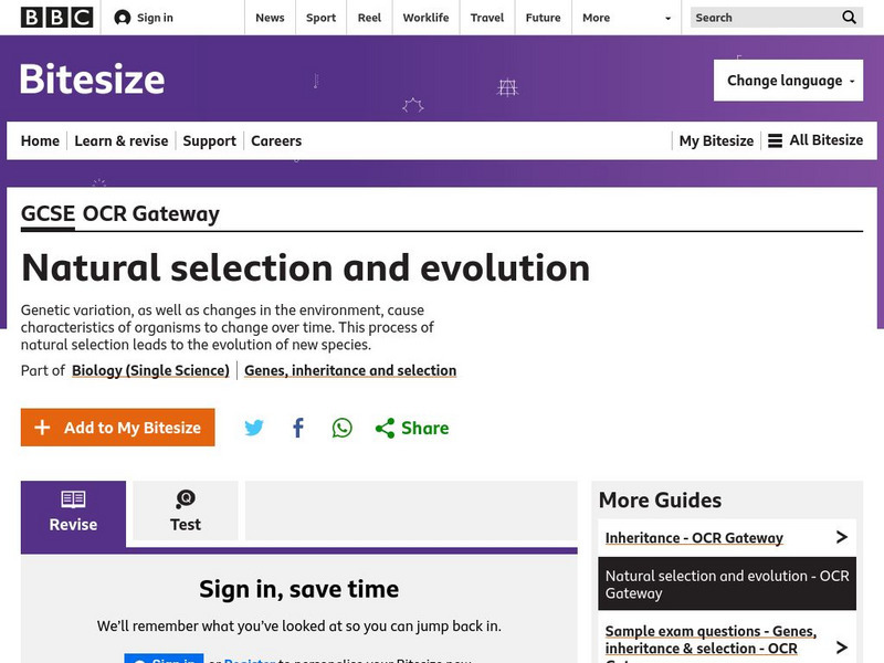 Bbc: Gcse Bitesize: Natural Selection and Evolution Unit Plan Bbc: Gcse Bitesize: Natural Selection and Evolution Unit Plan