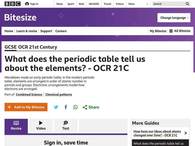 Bbc: Gcse Bitesize: What Does the Periodic Table Tell Us About the Elements? Unit Plan