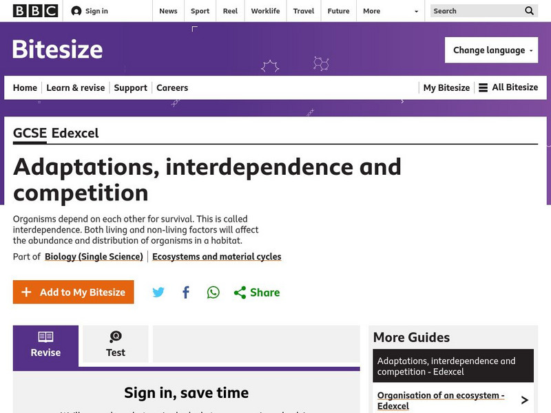 Bbc: Gcse Bitesize: Adaptations Adaptations, Interdependence and Competition Unit Plan Bbc: Gcse Bitesize: Adaptations Adaptations, Interdependence and Competition Unit Plan