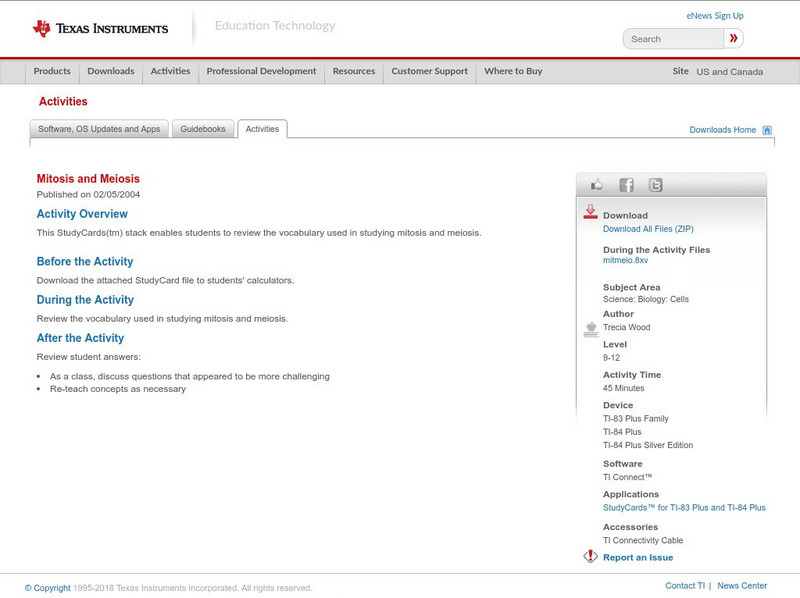 Texas Instruments: Mitosis and Meiosis Activity Texas Instruments: Mitosis and Meiosis Activity