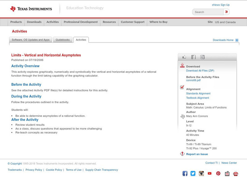 Texas Instruments: Limits Vertical and Horizontal Asymptotes Activity