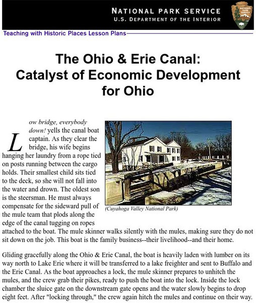 National Park Service: The Ohio & Erie Canal Lesson Plan National Park Service: The Ohio & Erie Canal Lesson Plan