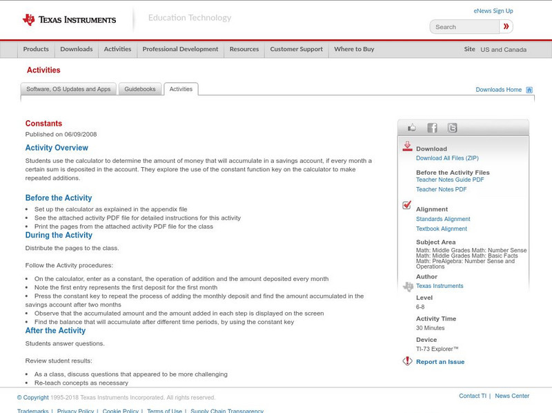 Texas Instruments: Constants Activity Texas Instruments: Constants Activity