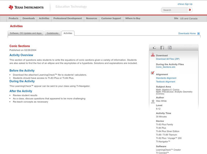 Texas Instruments: Conic Sections Activity