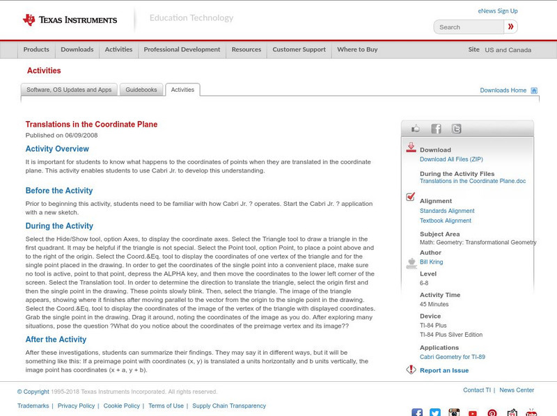 Texas Instruments: Translations in the Coordinate Plane Activity Texas Instruments: Translations in the Coordinate Plane Activity