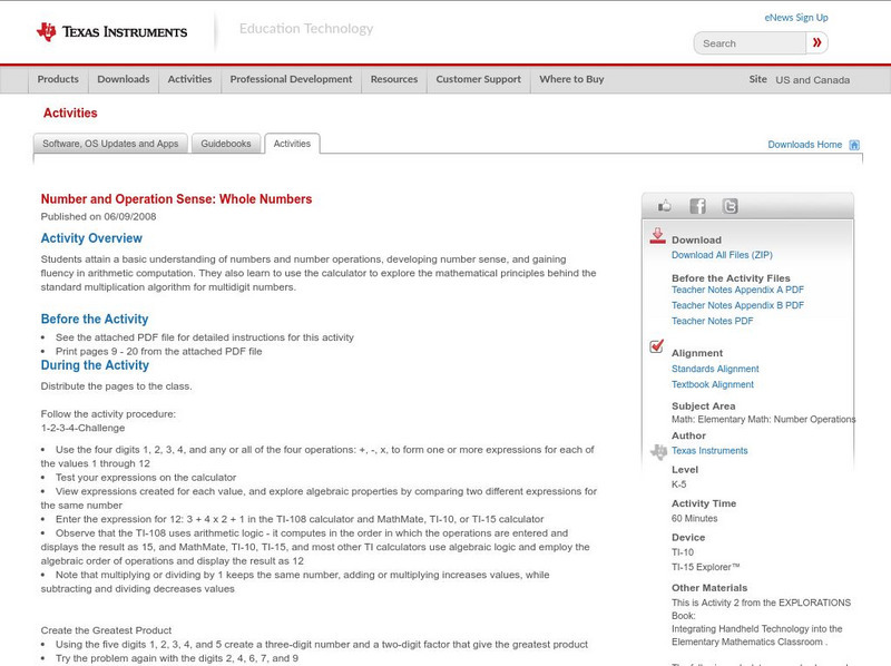 Texas Instruments: Number and Operation Sense: Whole Numbers Activity Texas Instruments: Number and Operation Sense: Whole Numbers Activity