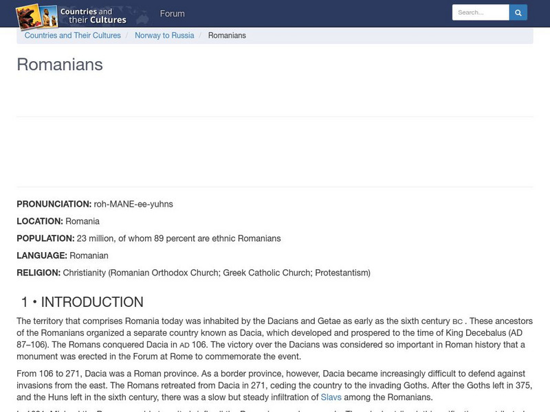 Countries and Their Cultures: Romanians Handout Countries and Their Cultures: Romanians Handout