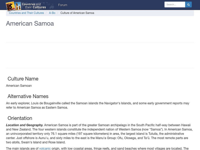 Countries and Their Cultures: American Samoa Handout Countries and Their Cultures: American Samoa Handout