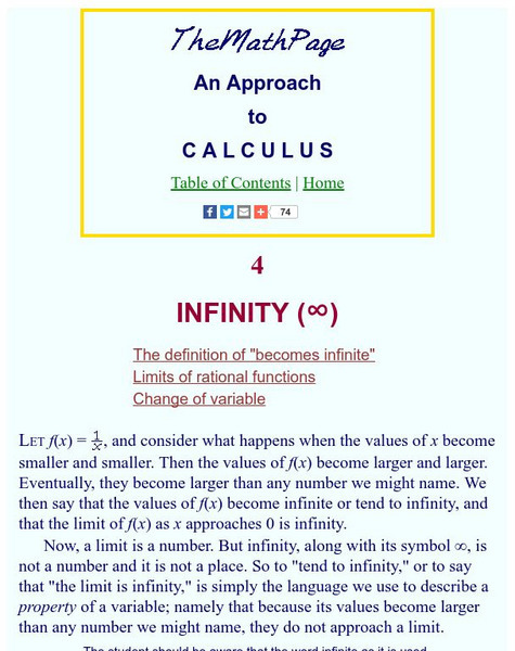 The Math Page: An Approach to Calculus: The "Limit" Infinity Activity The Math Page: An Approach to Calculus: The "Limit" Infinity Activity