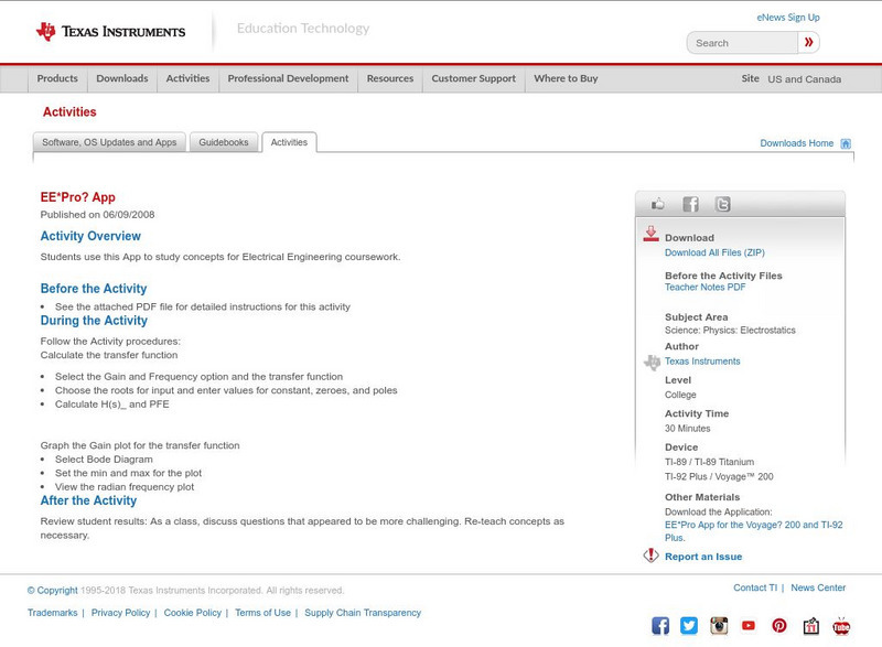 Texas Instruments: Ee*pro? App Activity