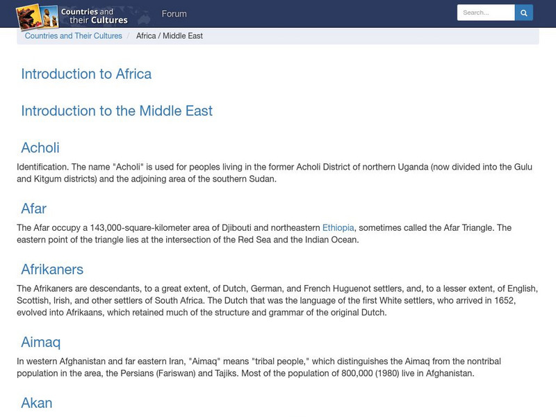 Countries and Their Cultures: Africa/middle East Handout Countries and Their Cultures: Africa/middle East Handout