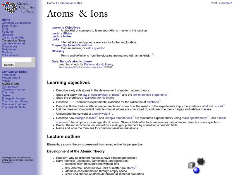 General Chemistry Online: Atoms & Ions Unit Plan General Chemistry Online: Atoms & Ions Unit Plan